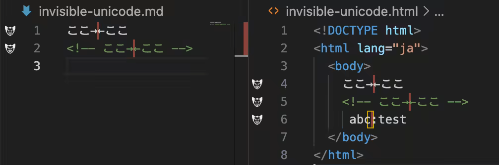 Gremlins trackerによってゼロ幅スペースが可視化された