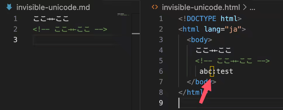VSCodeの設定だけだとゼロ幅スペースは可視化されるところとされない箇所がある