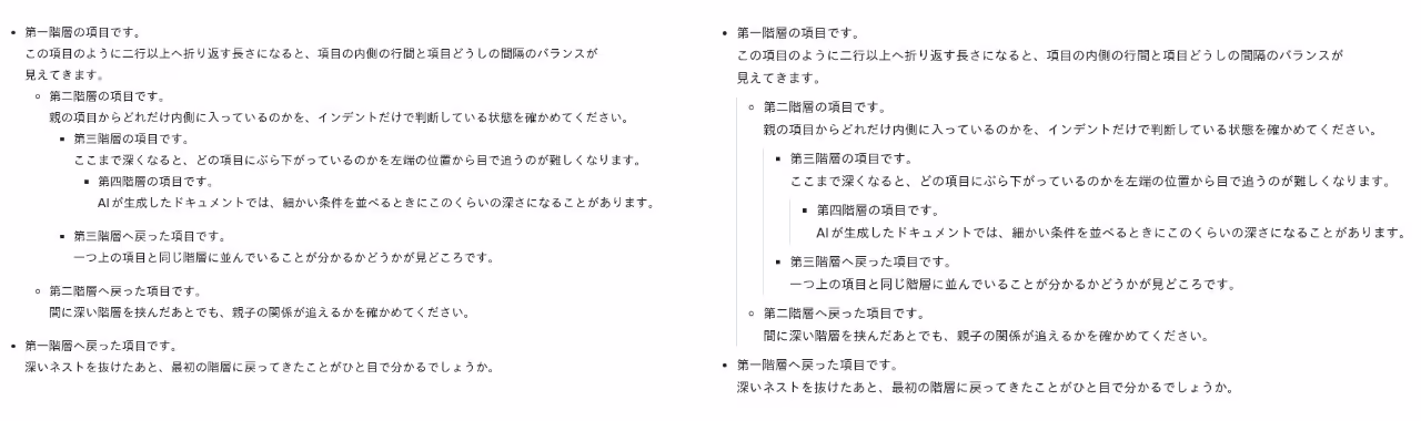 行間でどこまでが同じ塊か分かる