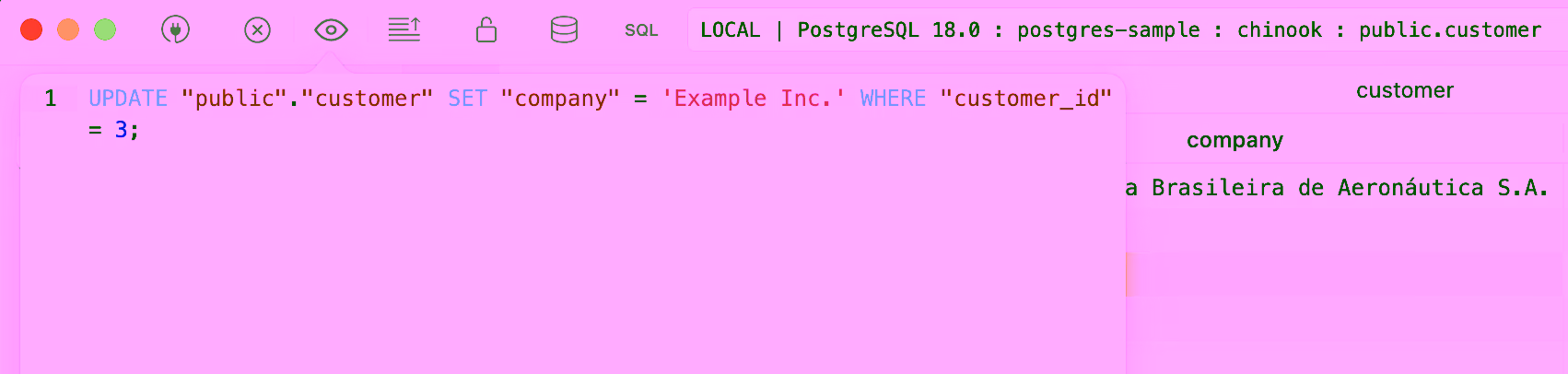 編集内容をSQLとしてプレビュー
