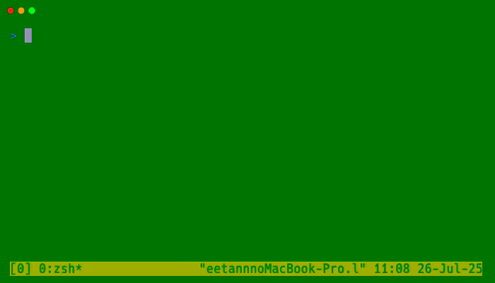 デフォルト設定でのtmuxの起動画面